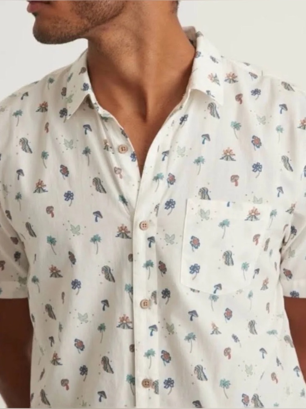 Marine Layer Pastel mushrooms and palm trees Cotton-Blend short sleeve shirt